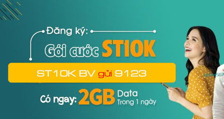 Đăng ký gói cước ST10K Viettel chỉ 10.000đ dùng 1 ngày với ưu đãi 2GB data
