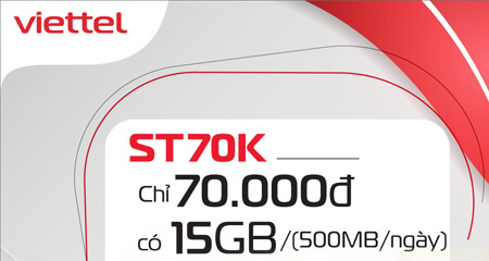 Đăng ký gói cước ST70K Viettel có ngay 500MB Data mỗi ngày