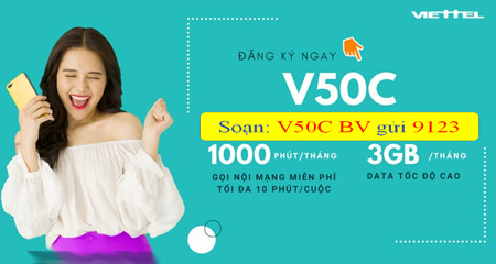 Đăng ký gói cước V50C Viettel ưu đãi 3GB Data cho 30 ngày