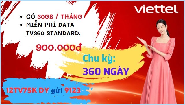 Cách đăng ký gói cước 12TV75K Viettel có ngay 360GB- miễn phí xem truyền hình TV360 suốt 12 tháng