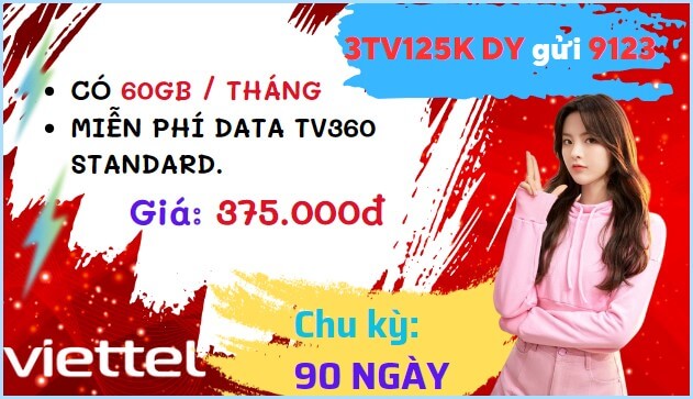Cách đăng ký gói cước 3TV125K Viettel nhận ưu đãi 180GB kèm tiện ích giải trí liên tục 3 tháng