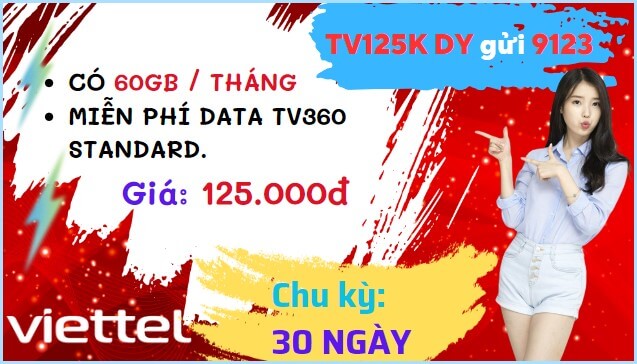Hướng dẫn đăng ký gói cước TV125K Viettel ưu đãi 2GB/ngày- miễn phí xem TV360 cả tháng
